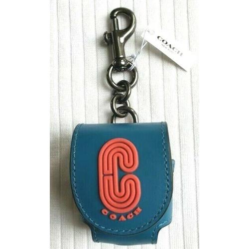 Coach Wireless Earbud Case Bag Charm W/coach Patch:nwt Blue Jay Aegean Red