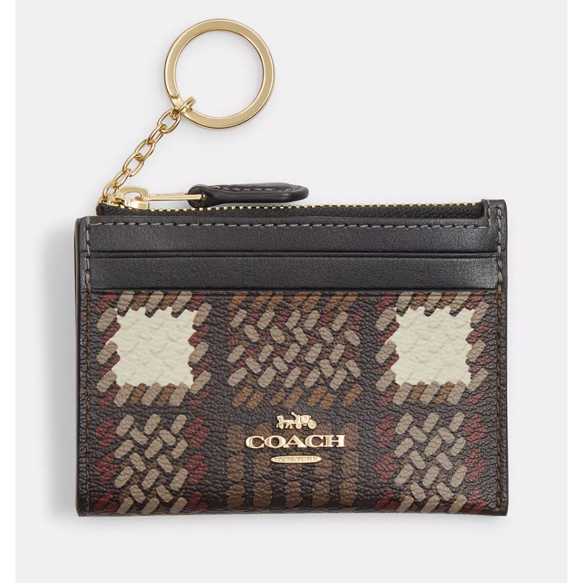 BN Coach Mini Skinny Id Case in Signature Print F88208 CP345 Brushed Plaid BROWN MULTI CN018