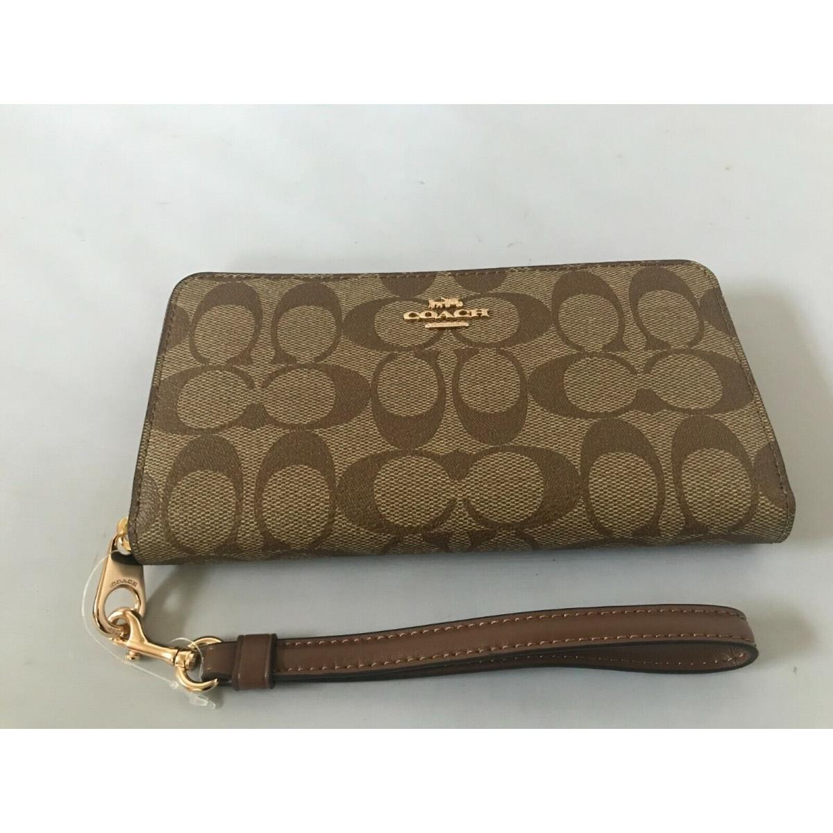 Coach Signature Long Zip Around Wallet Khaki Saddle or Brown Black C4452