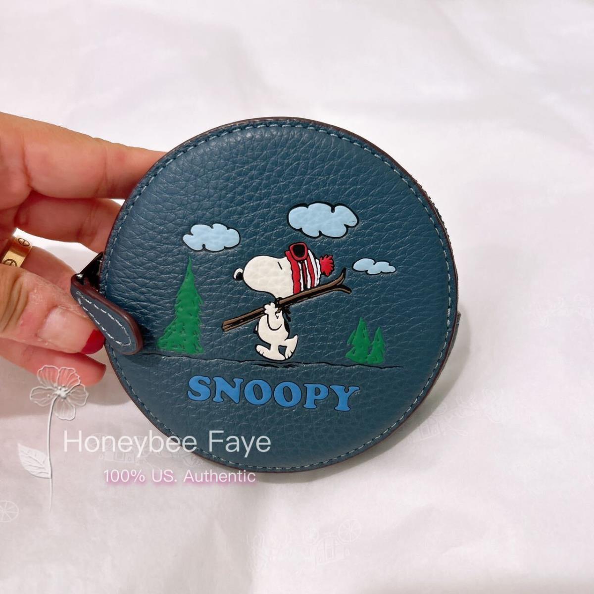 Coach X Peanuts Round Coin Case In Signature Canvas with Snoopy