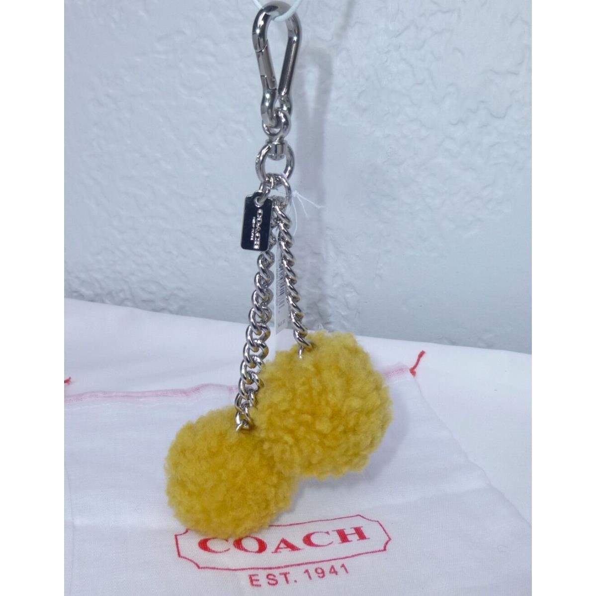 Coach Shearling Pom Pom Bag Charm Key Chains 64172 + Dust Bag Banana (Yellow)