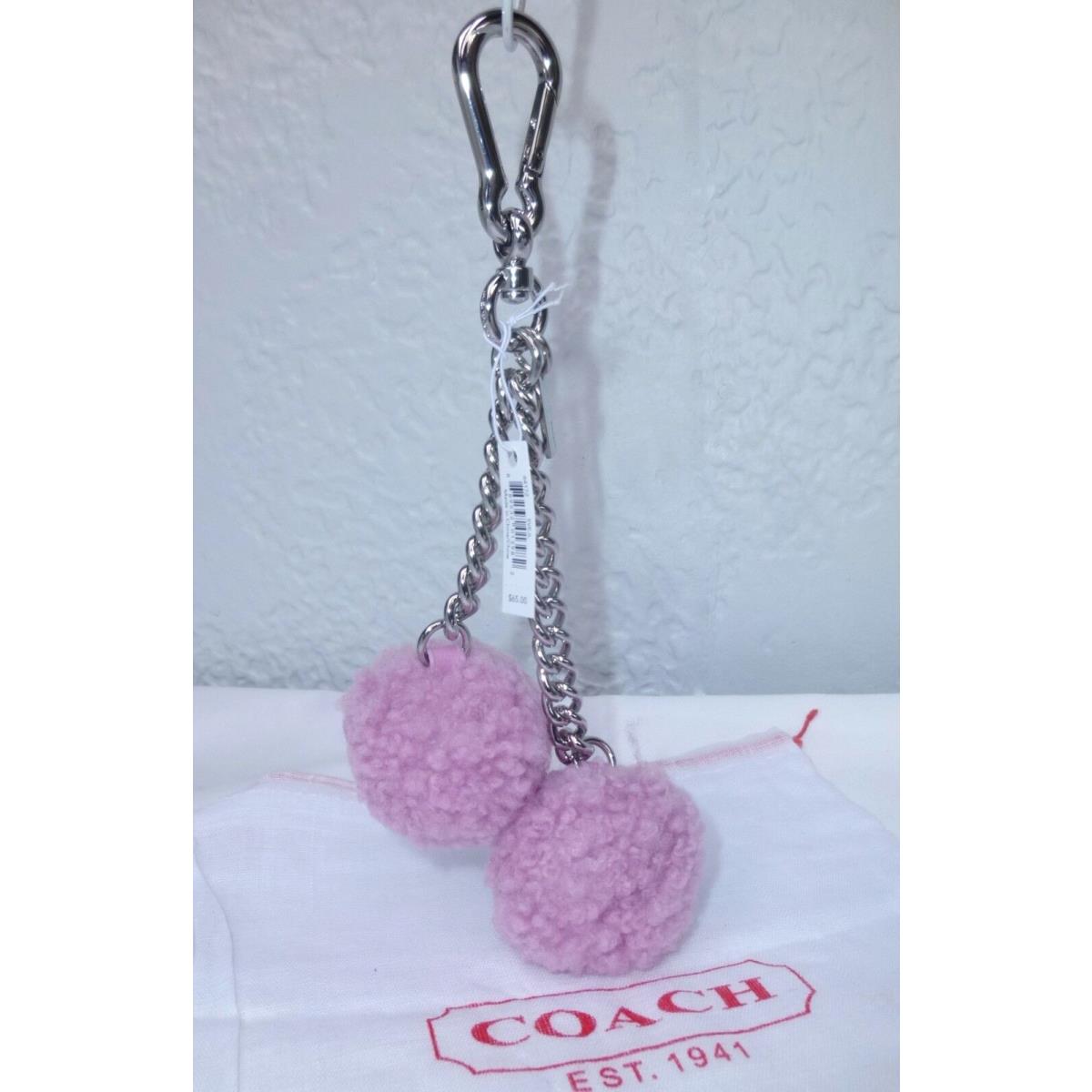 Coach Shearling Pom Pom Bag Charm Key Chains 64172 + Dust Bag Marshmallow (light Pink)