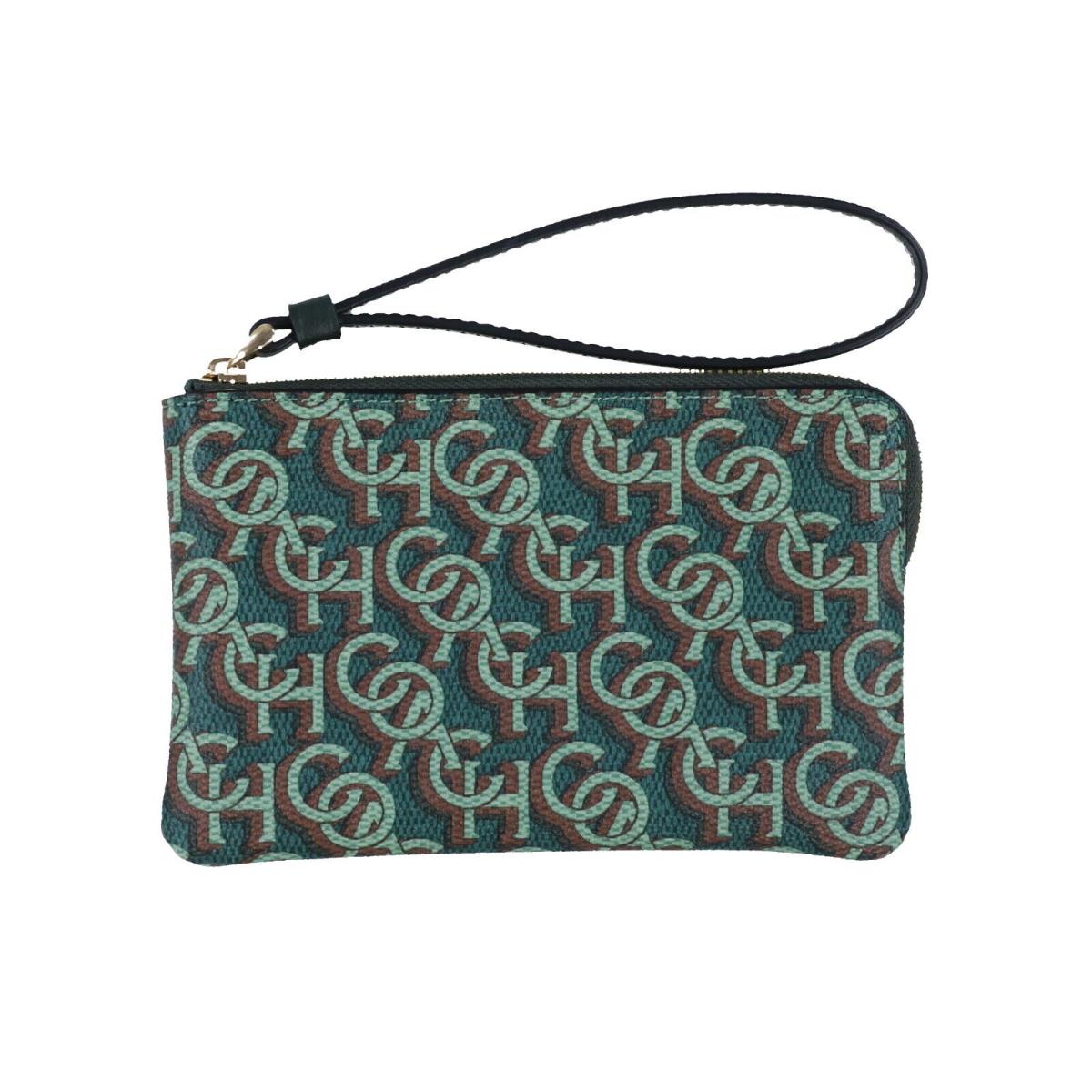 Coach Women`s Corner Zip Wristlet Small Clutch Wallet Logo Wrist Strap Cardcase Green Monogram