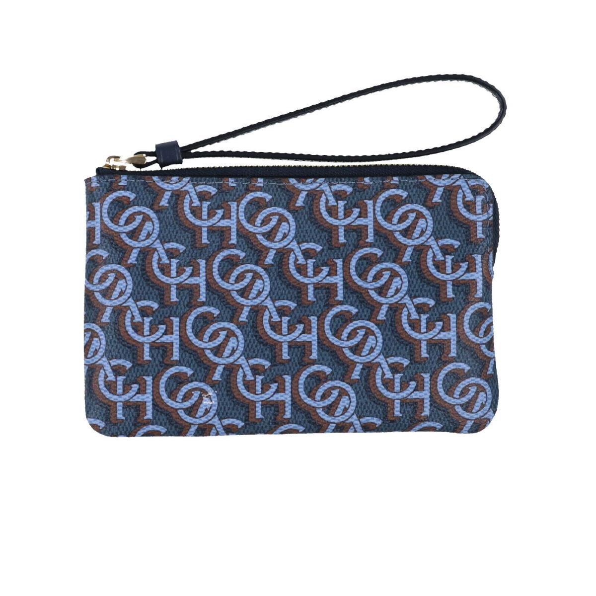 Coach Women`s Corner Zip Wristlet Small Clutch Wallet Logo Wrist Strap Cardcase Navy Monogram