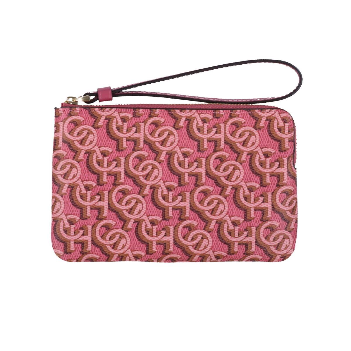 Coach Women`s Corner Zip Wristlet Small Clutch Wallet Logo Wrist Strap Cardcase Rouge Monogram