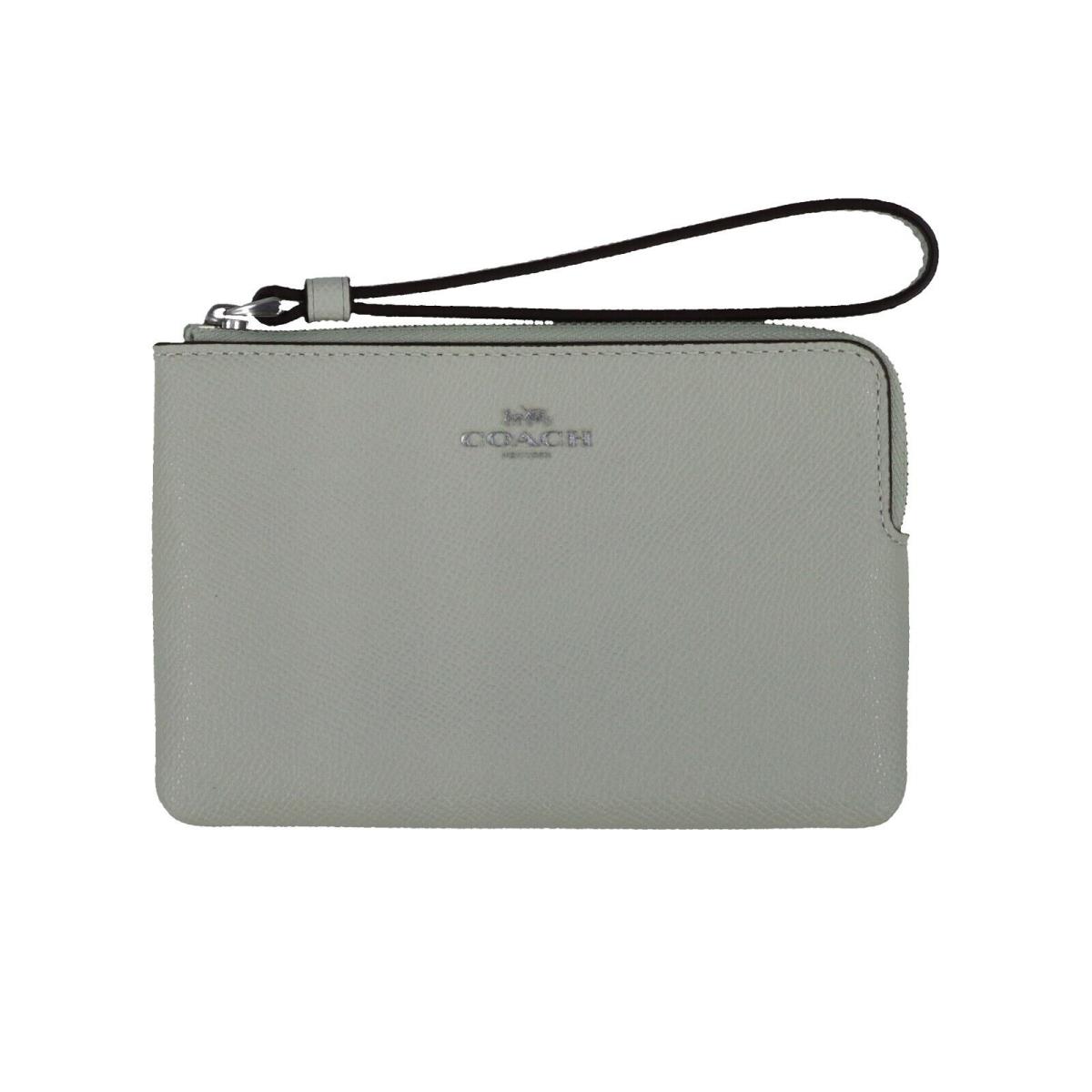 Coach Women`s Corner Zip Wristlet Small Clutch Wallet Logo Wrist Strap Cardcase Silver/Light Sage