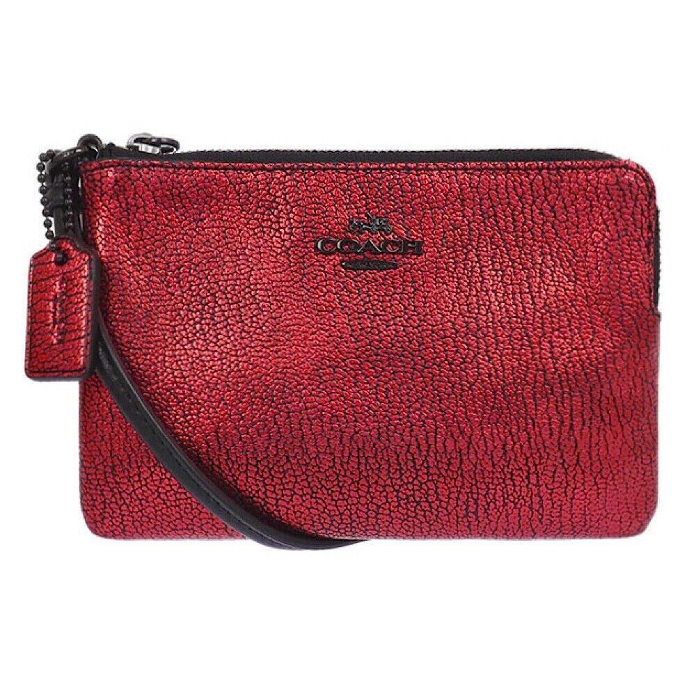 Coach Small L-zip Wristlet IN Metallic Leather 57445