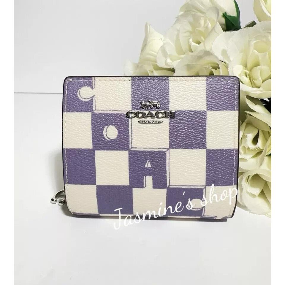 Coach CT217 Snap Wallet with Checkerboard Print Black Chalk/light Violet