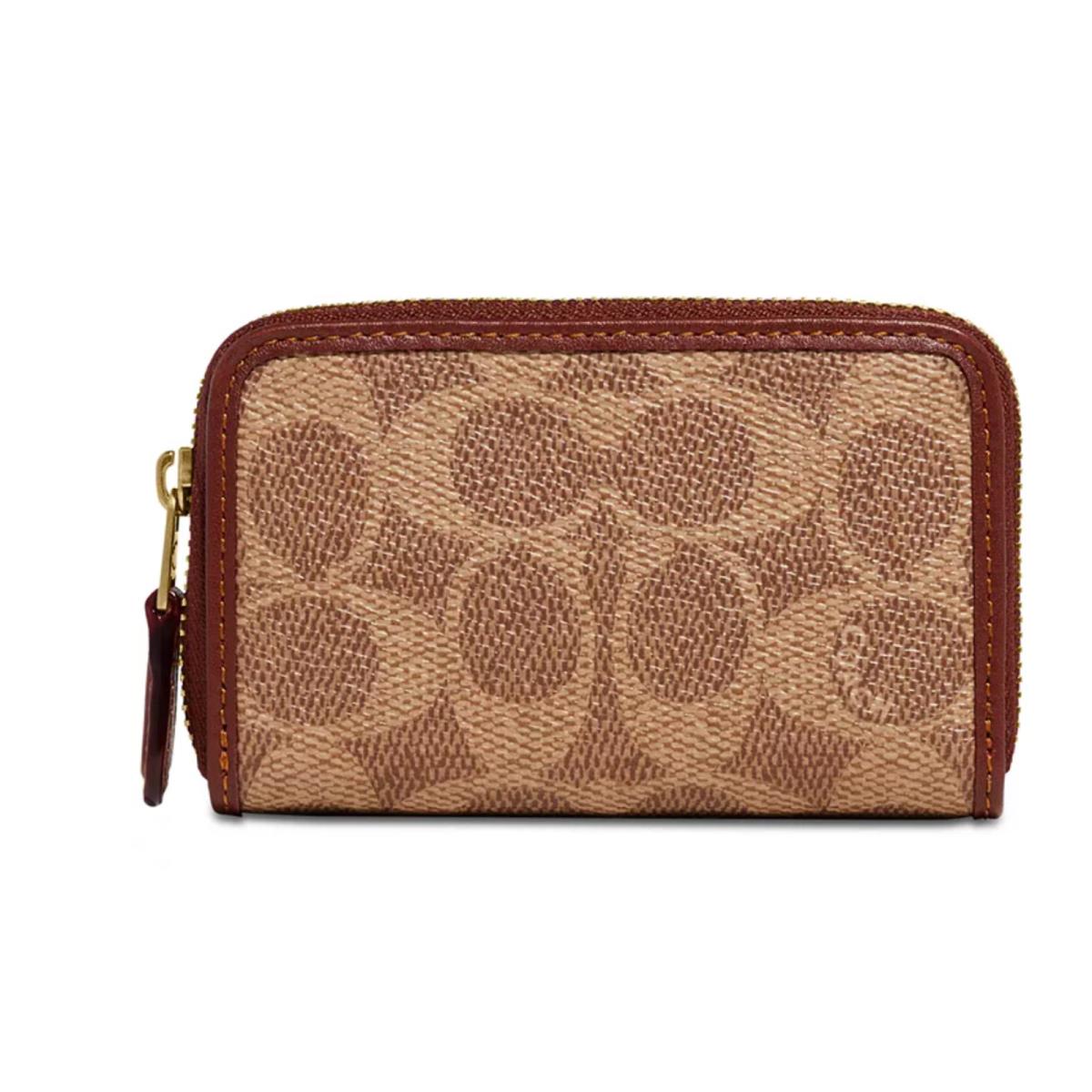 Coach Small Zip Around Wallet Coin/card Case TAN RUST Signature