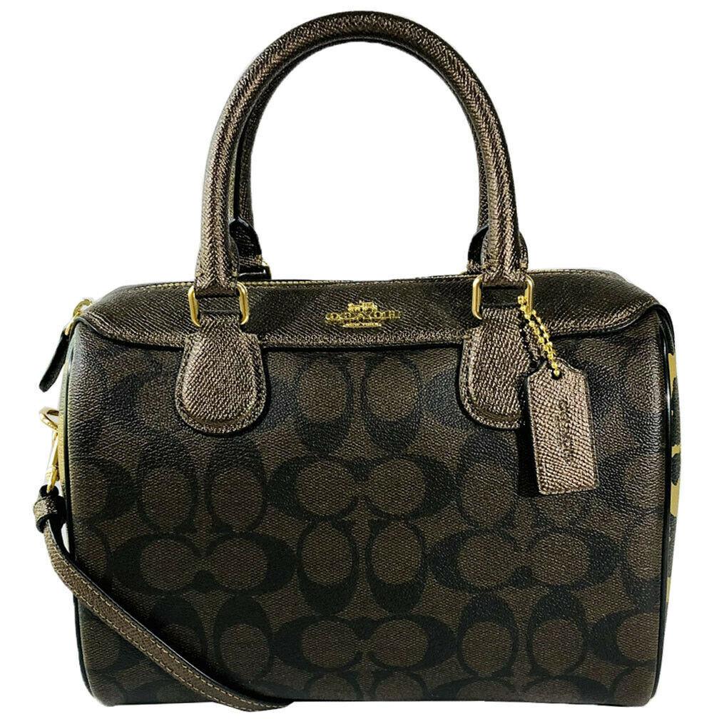 Coach Signature and Leopard Print Mixed Mini Bennett Satchel