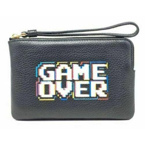 Coach F58035 F73061 F75594 F73399 Signature Pvc/leather Corner Zip Wristlet F73399  Game Over Black