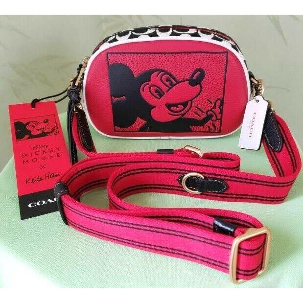 Coach Disney Haring Mickey Mouse Badge Camera Crossbody Bag:nwt Chalk or Red