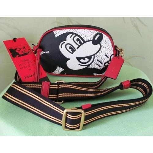 Coach Disney Haring Mickey Mouse Badge Camera Crossbody Bag:nwt Chalk or Red CHALK/MULTI