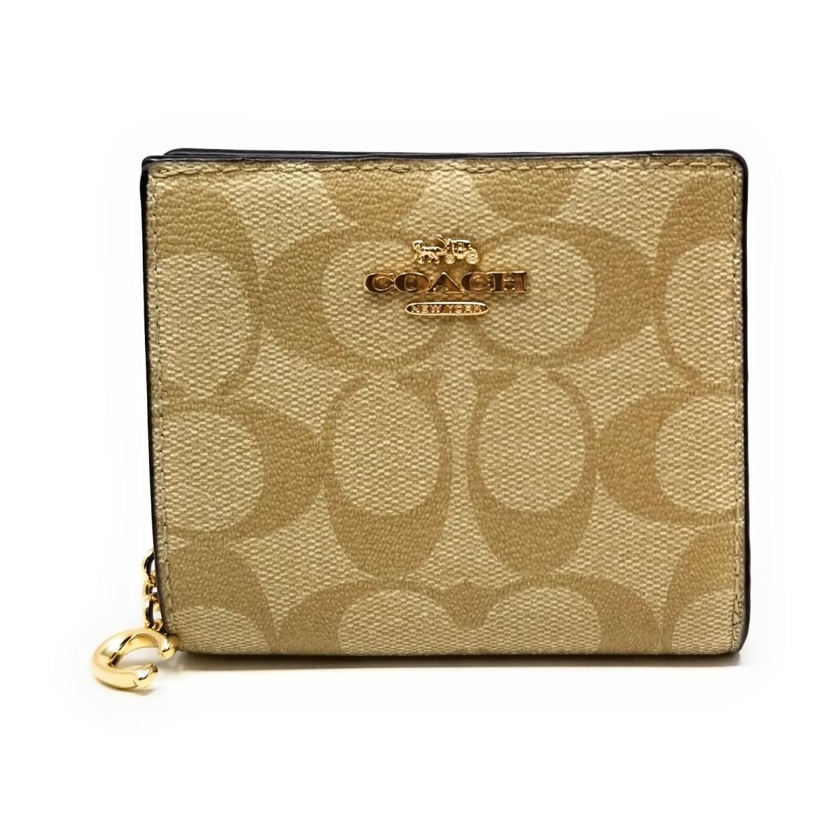 Coach Women`s Snap Wallet in Signature Canvas Light Khaki - Light Saddle