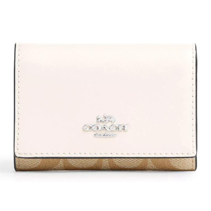 Coach Micro Snap Wallet - CM761 Light Khaki Canvas/ Smooth Chalk Leather -nwt