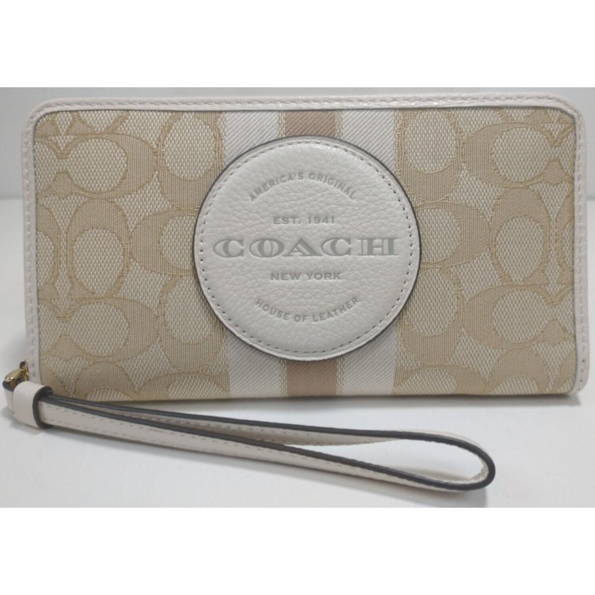 Coach Dempsey 9073 Large Phone Wallet Signature Jacquard Light Khaki Chalk