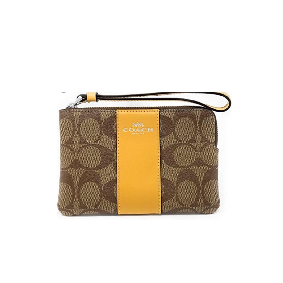 Coach Women`s Corner Zip Wristlet In Signature Canvas-khaki - Honeycomb-58035-SV