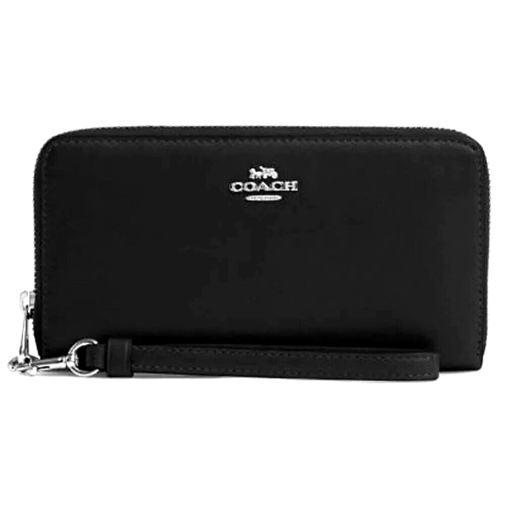 Coach CR623 Long Zip Around Leather Wristlet Wallet Black/sv Nip
