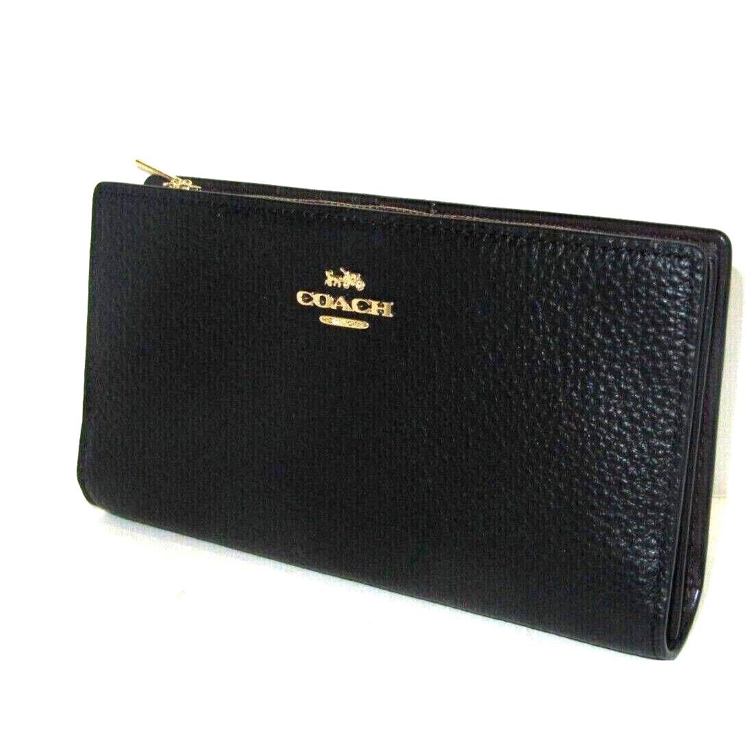 Coach C8329 Center Zip Slim Zip Wallet Black Refined Pebbled Leather NWT$268