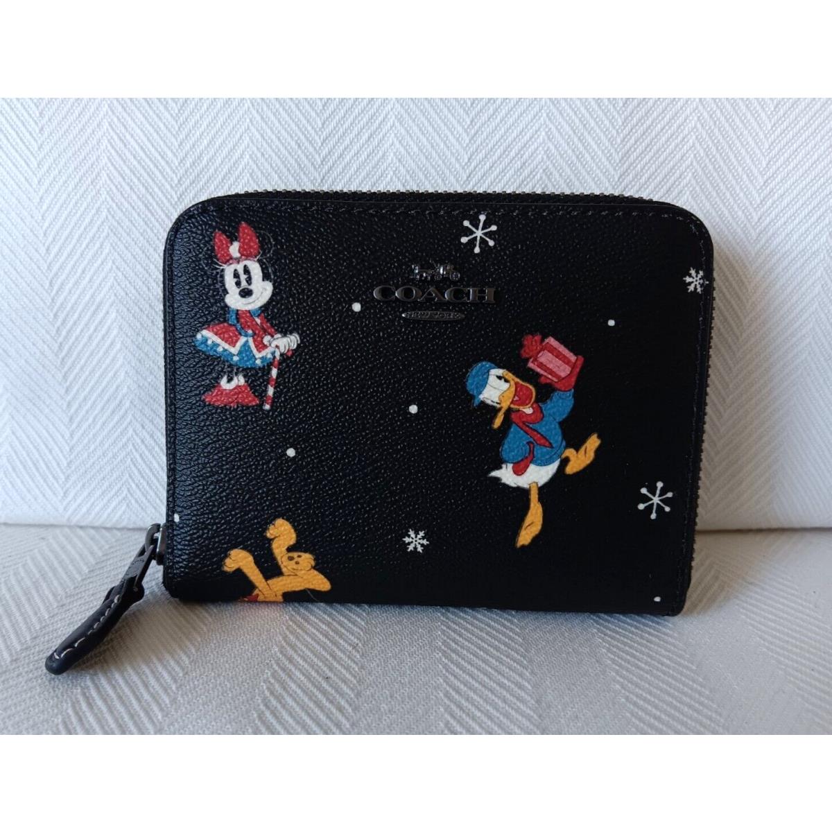 Coach Disney X Coach Small Zip Around Wallet Holiday Print Black Multi CN028