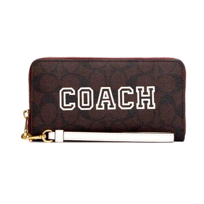 Coach CB856 Long Zip Around Wallet Wristlet Varsity Motif Brown/chalk