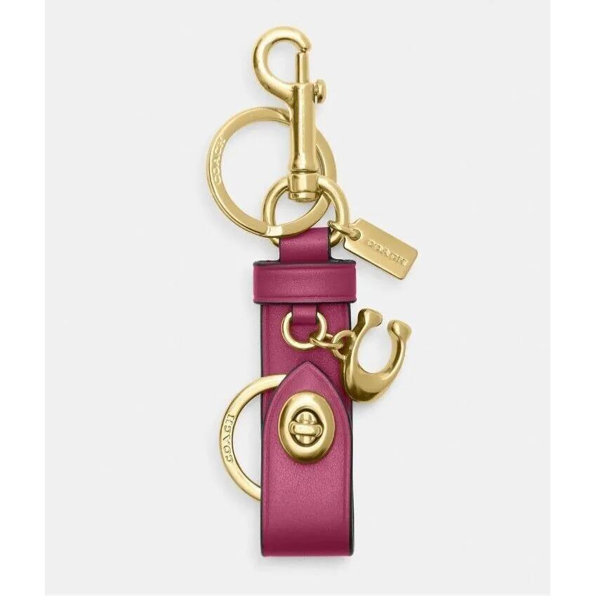 Coach Trigger Snap Bag Charm Calf Leather Key Chain Fob Gold/rasberry CR727