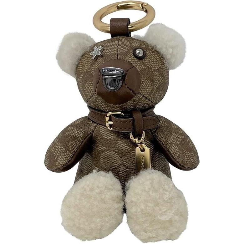 Coach F77676 Limited Edition Bear Keychain Bag Charm Signature Canvas Leather