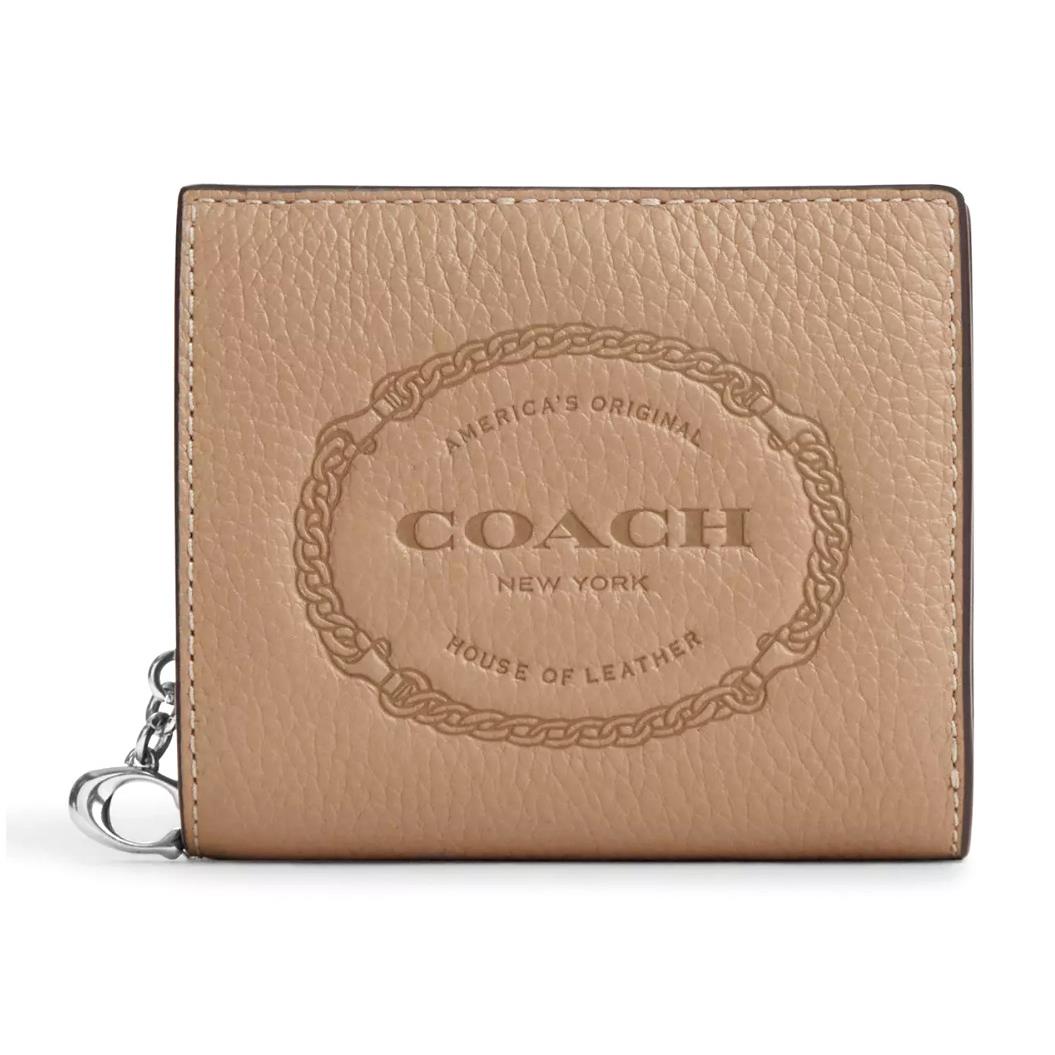 Coach Heritage Snap Wallet - Taupe Refined Pebble Leather W/c Charm -CM216