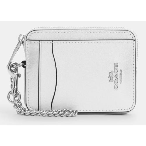 Coach Zip Card Case - CW890 Light Silver - Pearlized Smooth Leather