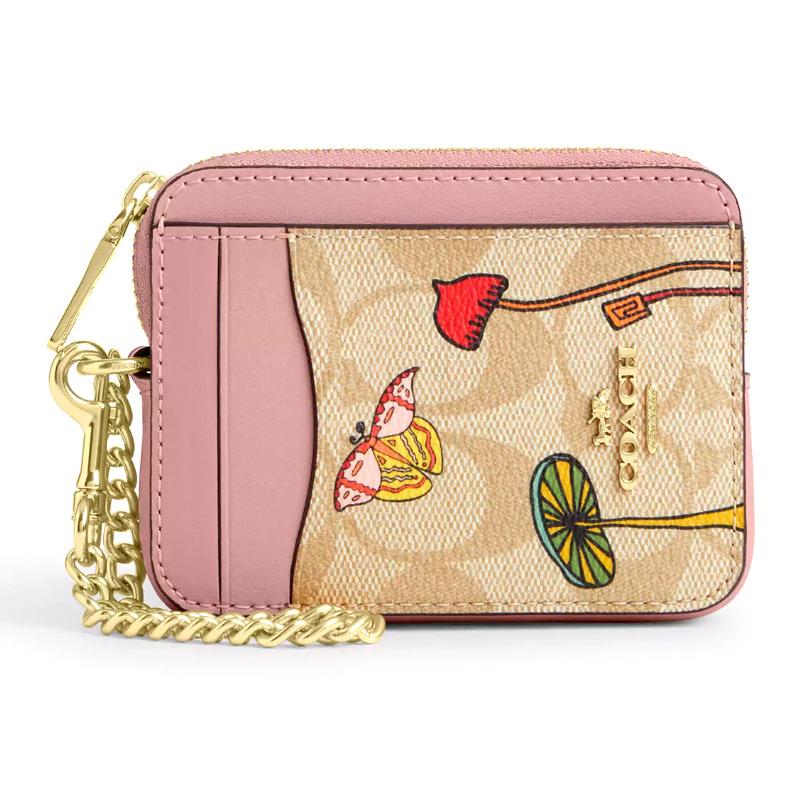 Coach X Observed By Us Zip Card Case - CU403 Signature Canvas/pink Leather