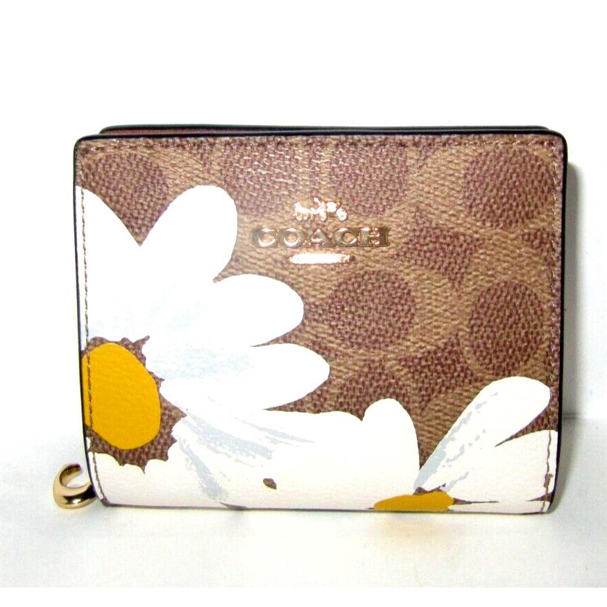 Coach Snap Wallet CZ601 Tan Signature Canvas Floral Print C Charm