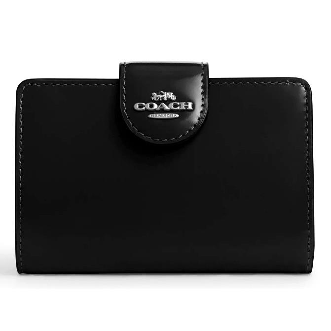 Coach Medium Corner Zip Wallet - CW526 Black/sv Spazzolato Leather