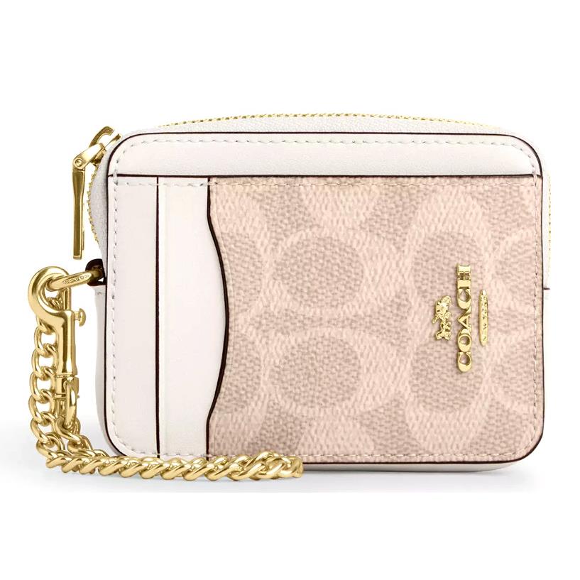 Coach Zip Card Case - CW883 Sand Chalk Signature Coated Canvas