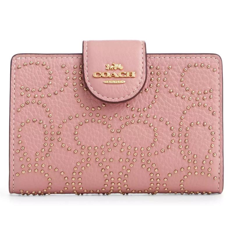 Coach Medium Corner Zip Wallet - CX404 Pink Petal - Leather W/rivets