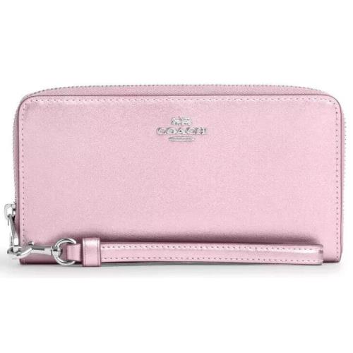 Coach CY238 Long Zip Around Leather Wallet/wristlet Metallic Pink