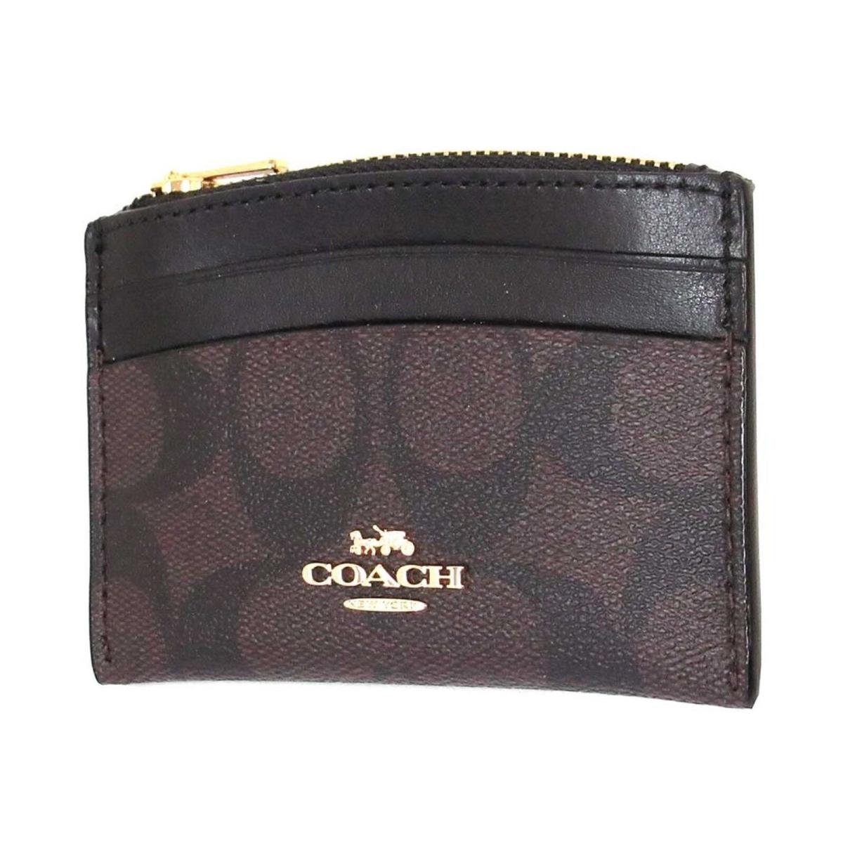 Coach Women`s Shaped Card Case Signature Canvas Brown - Black