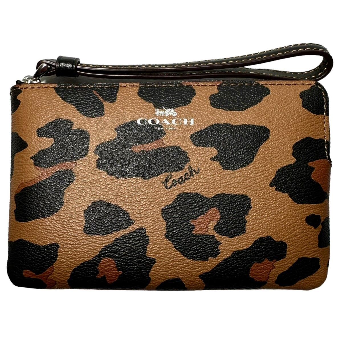 Coach Corner Zip Wristlet Leopard Print CC871