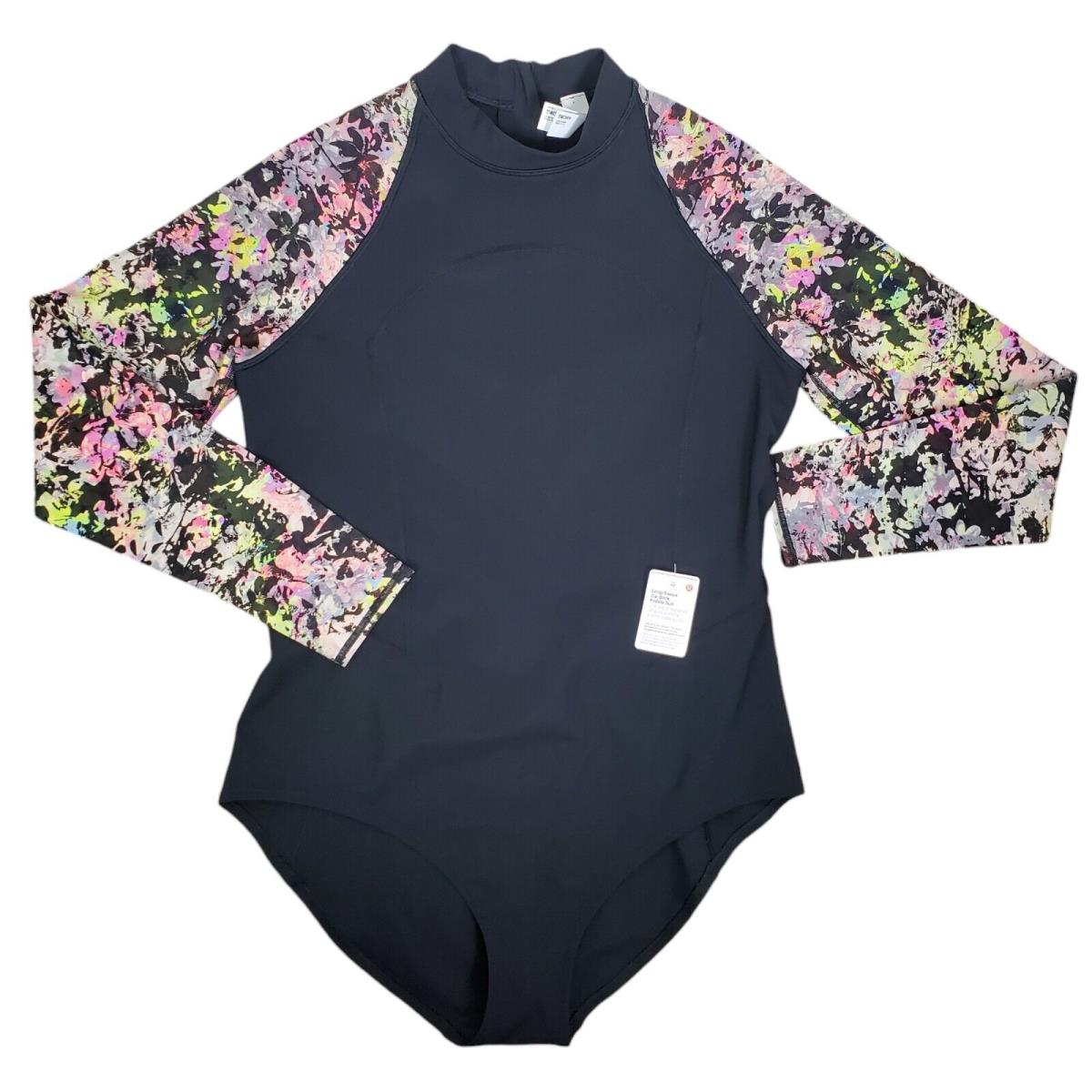 Lululemon Long Sleeve Zip Back Paddle Suit Size 14 Black Stencil Pink Multi