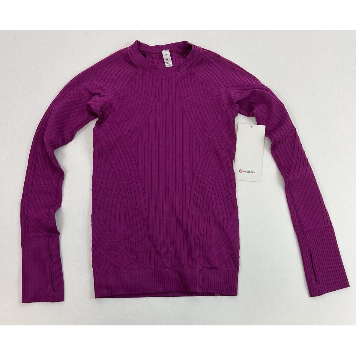 Lululemon Rest Less Pullover Size 2 Magenta Run Ski Gym Long Sleeve Top