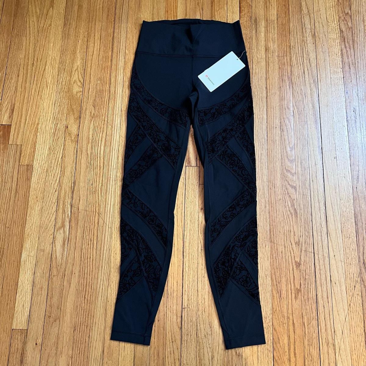 Lululemon Wunder Under HR Leggings Womens 6 Black Floral Flk 28 Inseam