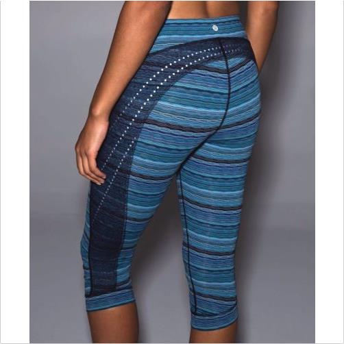 Lululemon `stop At Nothing` Crops Navy Blue Emerald Green Space Dye Twist 6