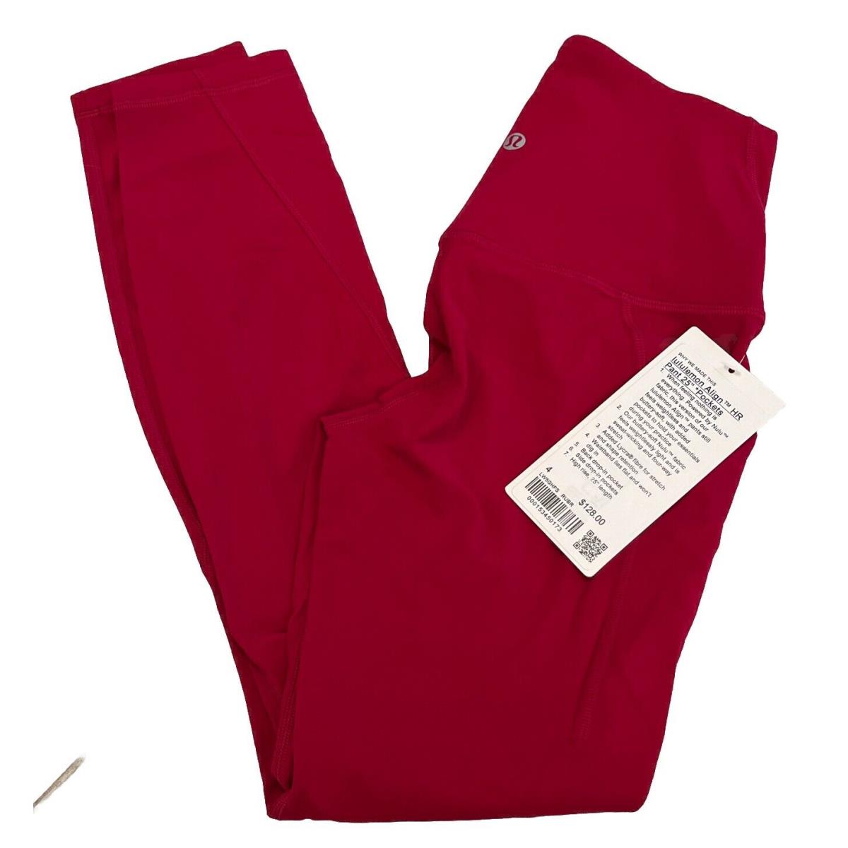 Lululemon Align HR Pant 25 Pockets LW5GHFS Women`s Size 4 Ruby Red