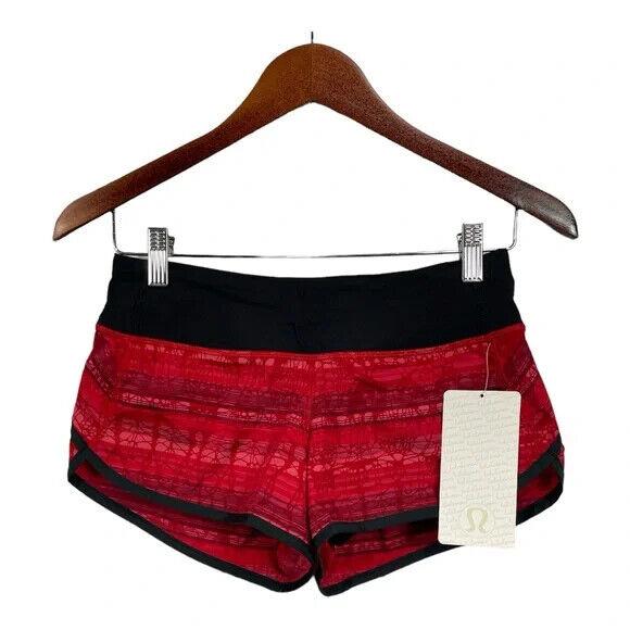 Lululemon Speed Shorts Women`s 2 Red and Black Make Davie Run Crazy