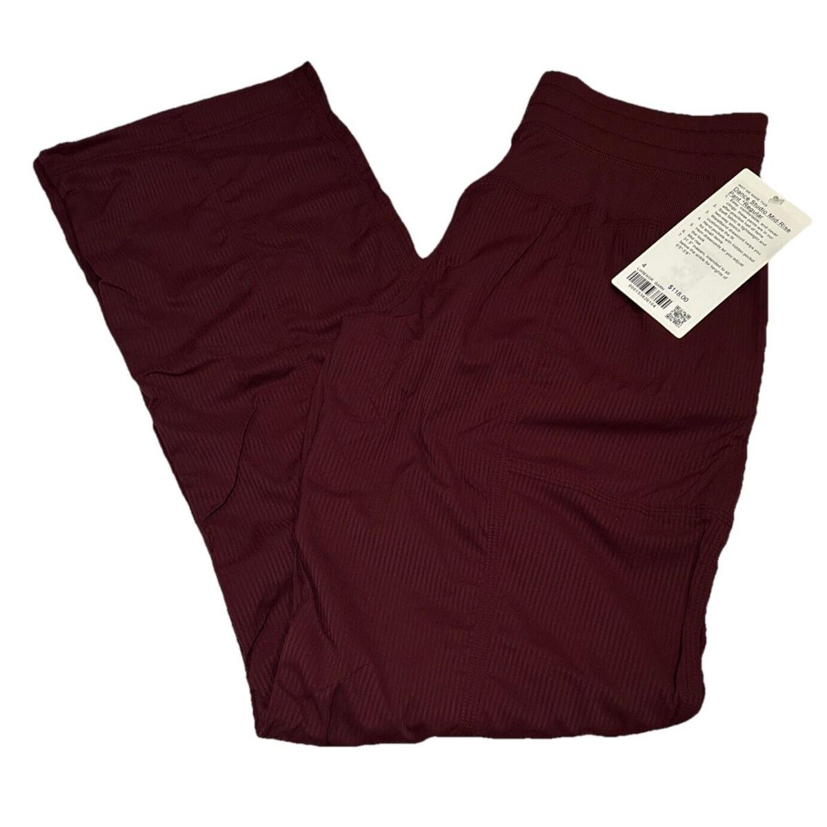 Lululemon Dance Studio Mid-rise Full Length Pant Garnet Red Size 4 LW5ENOR