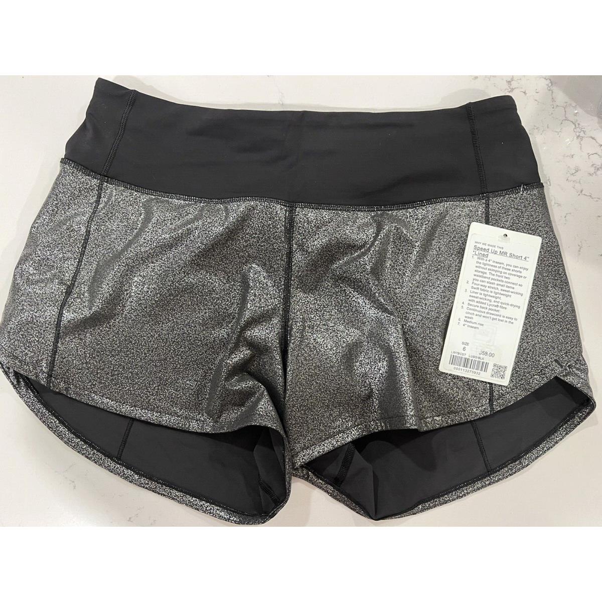 Lululemon Speed Up Short Tall Lubs Luminosity/black Foil Size 6 Medium Rise