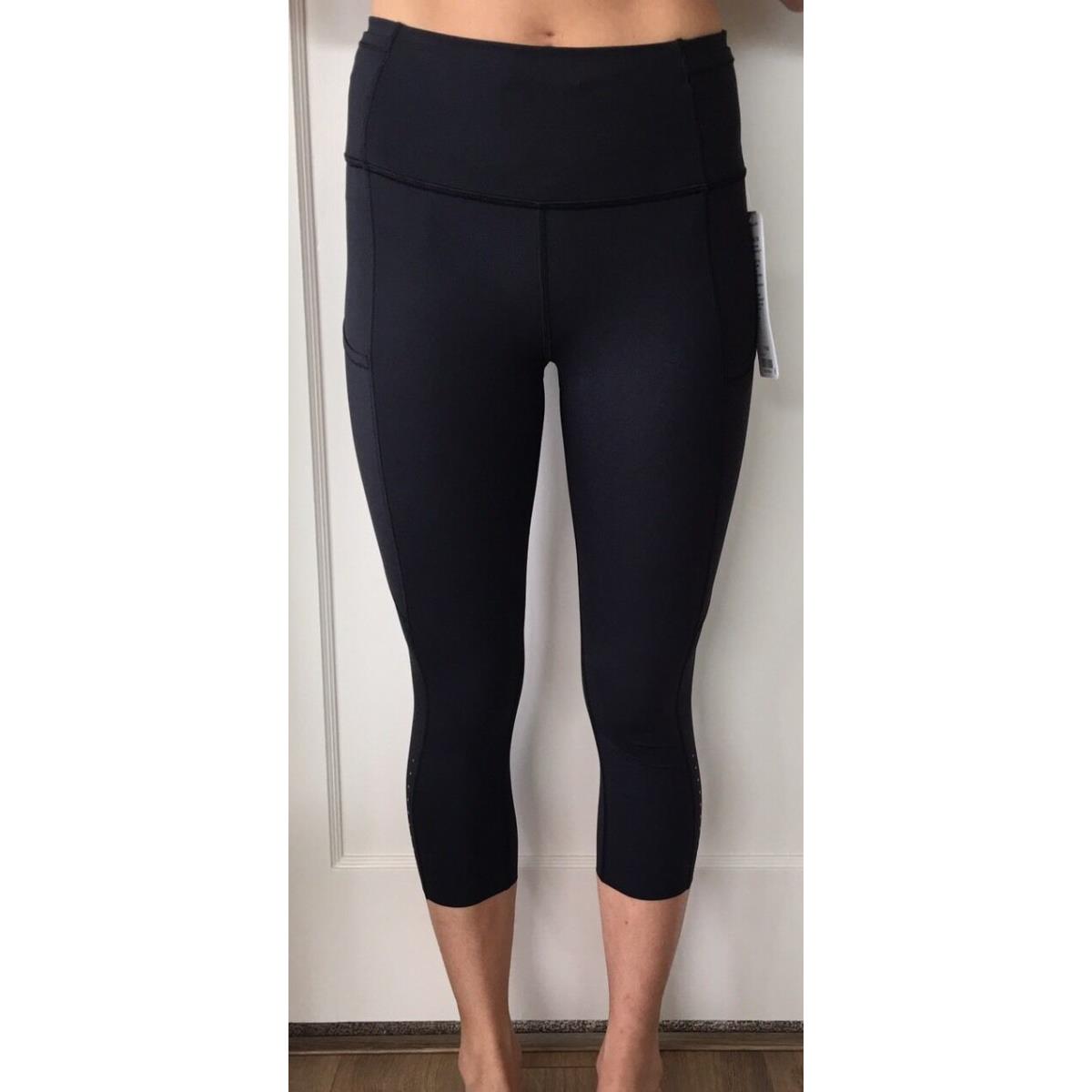 Lululemon Size 6 Fast Free Crop HR Reflective Black Blk Pant Run Stuff Tight