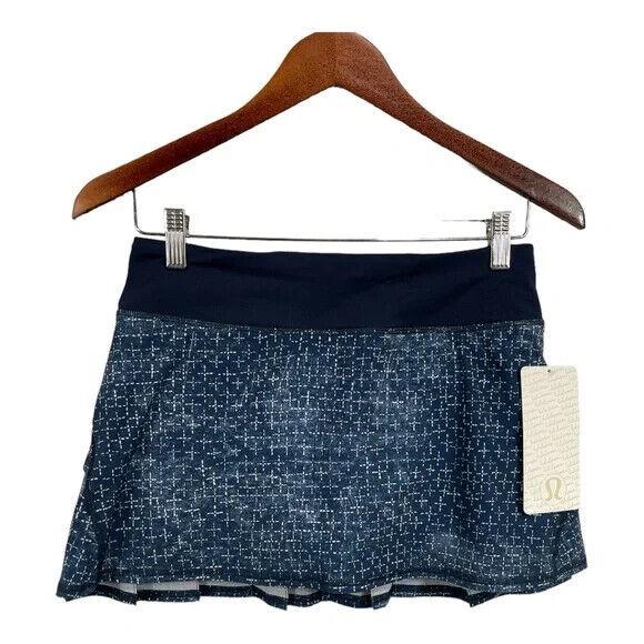 Lululemon Pace Setter Tennis Skirt Skort Women`s 4 Blue White Sashiko Cross