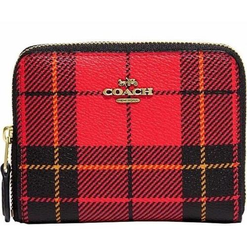 Coach - Novelty Plaid Print Zip Around Wallet Sm W/box- Red Multi - CF237B