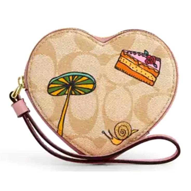 Coach X Observed By Us Heart Coin Case-CU405 Signature Canvas/pink Leather