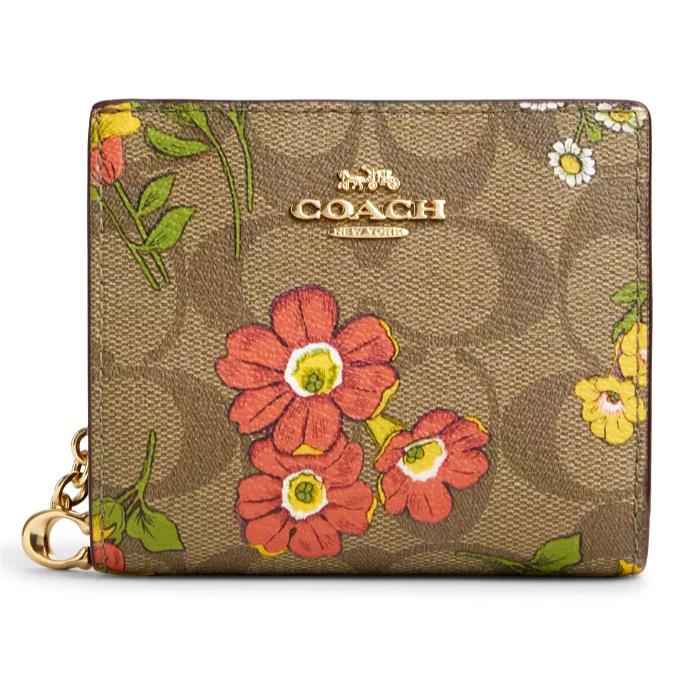 Coach Snap Wallet - CR939 Floral Multi Signature Canvas/leather W/c Charm -nwt